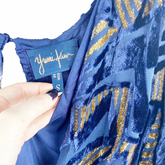YUMI KIM Blue Gold Velvet Silk Dress Small - Picture 7 of 9